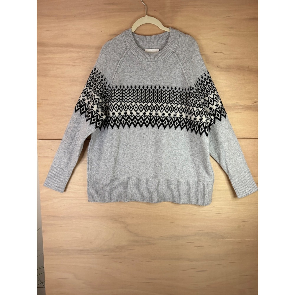 Aerie Womens Gray Fair Isle Crewneck Sweater Size Small Nordic Knit Pullover